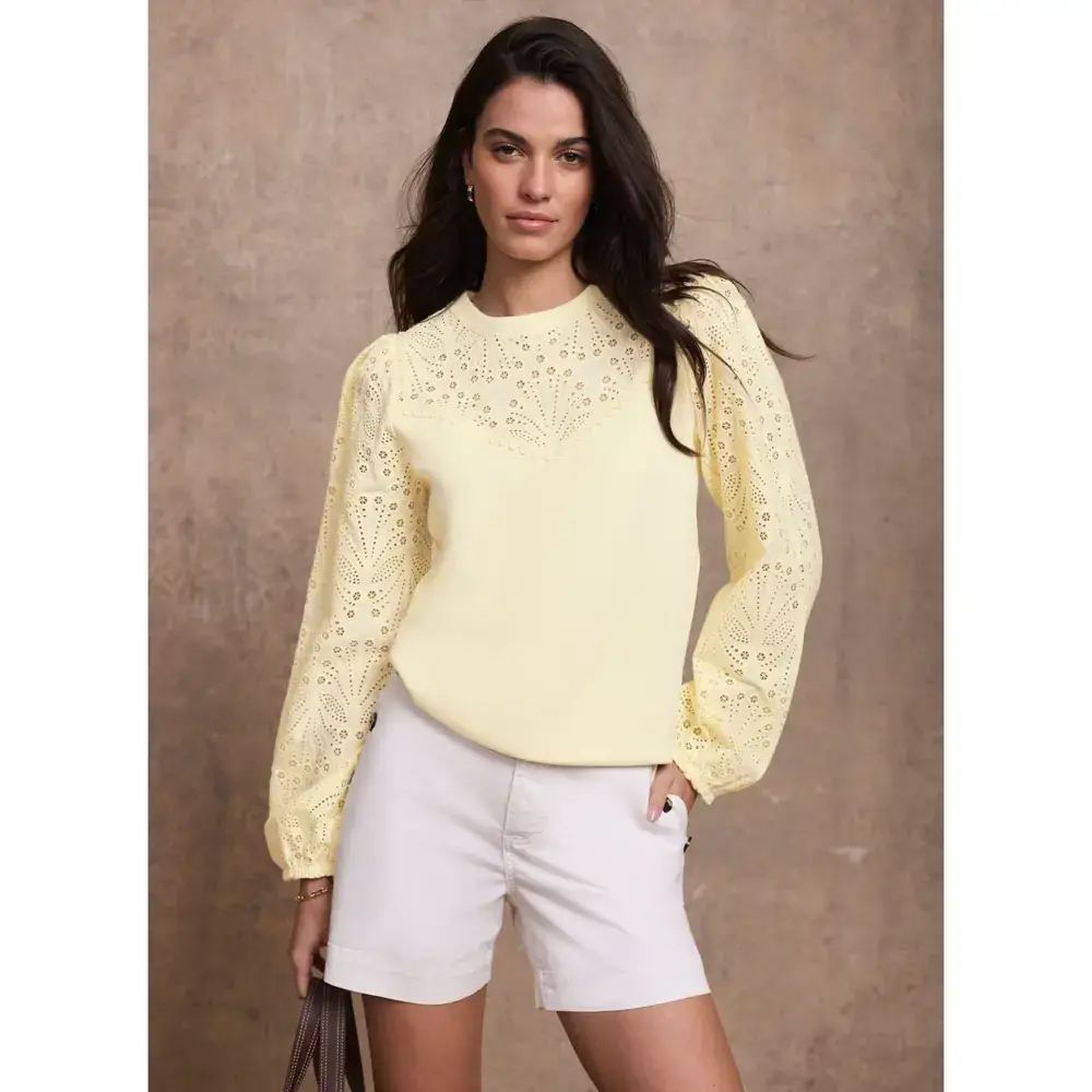 Mint Velvet Yellow Cotton Blend Broderie Sweats
